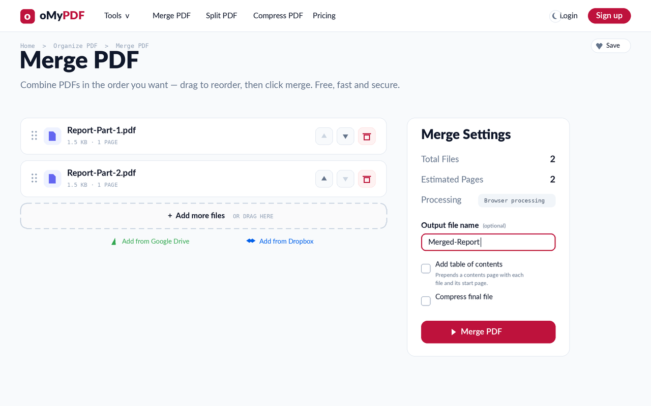 Reordering files and setting a custom output file name