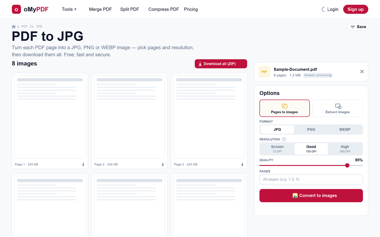 Converted PDF pages shown as a grid of JPG image thumbnails