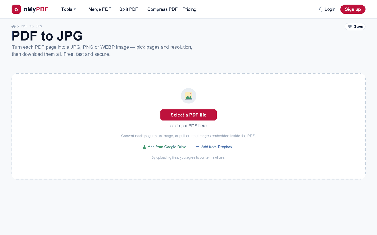 Animated walkthrough of converting a PDF to JPG images and downloading them as a ZIP