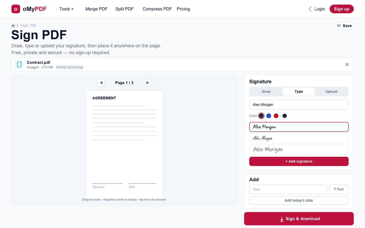 Typing a signature in a handwriting font, or uploading a signature image