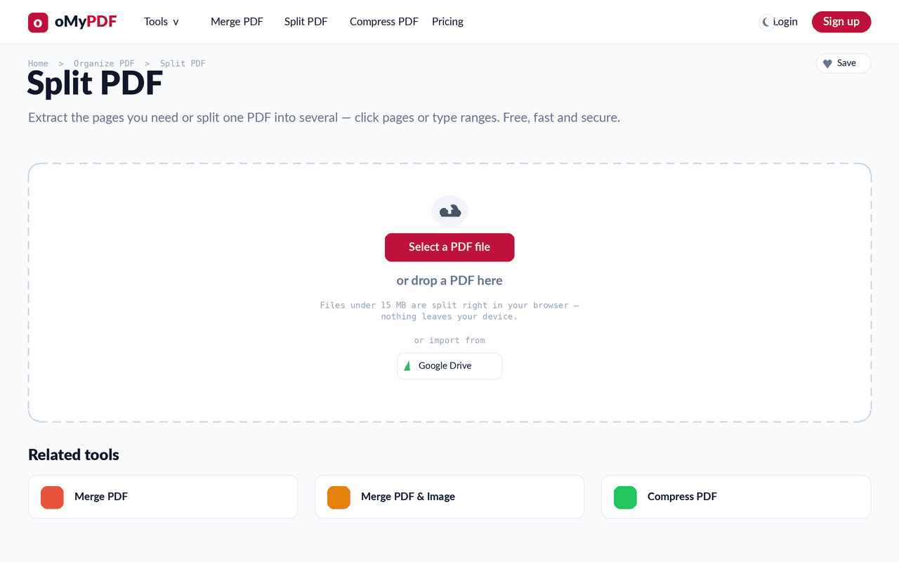 Animated walkthrough of splitting a PDF by page ranges and downloading the files