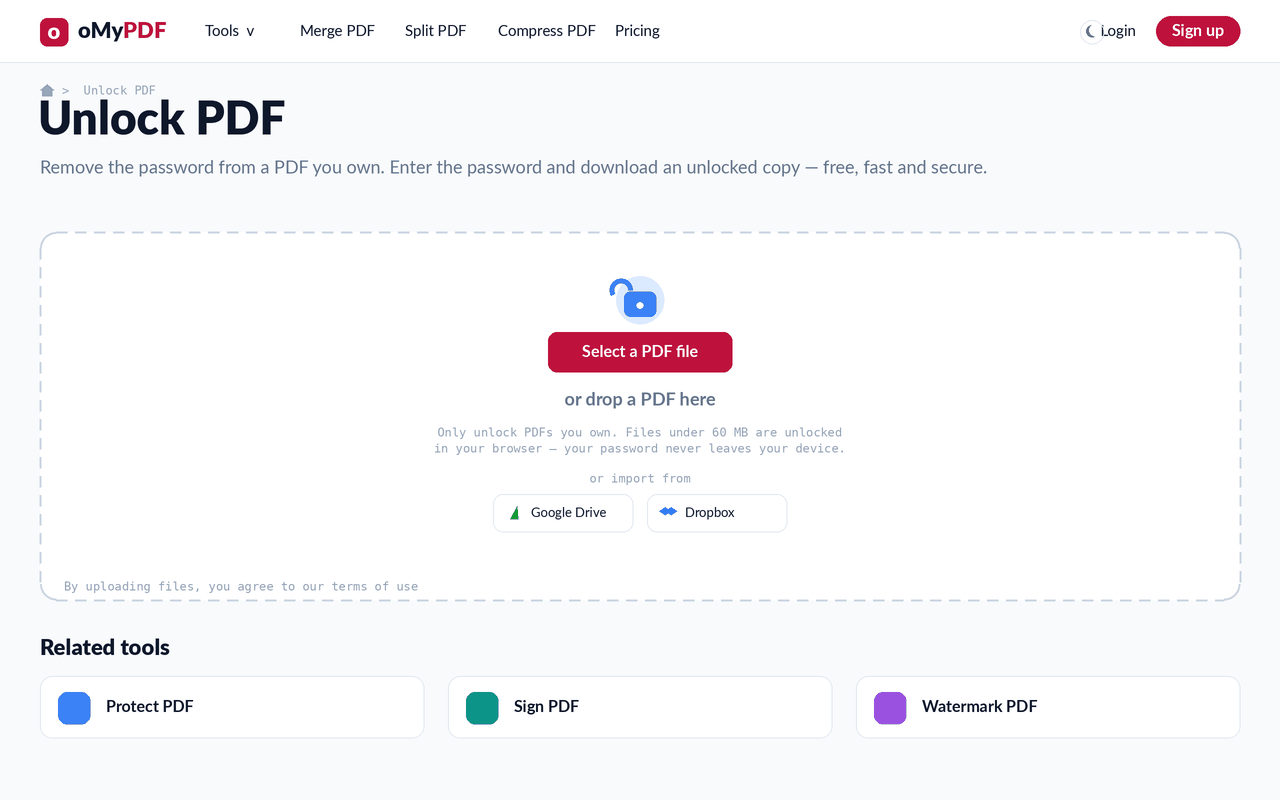 Animated walkthrough of unlocking a PDF by entering its password and downloading a decrypted copy