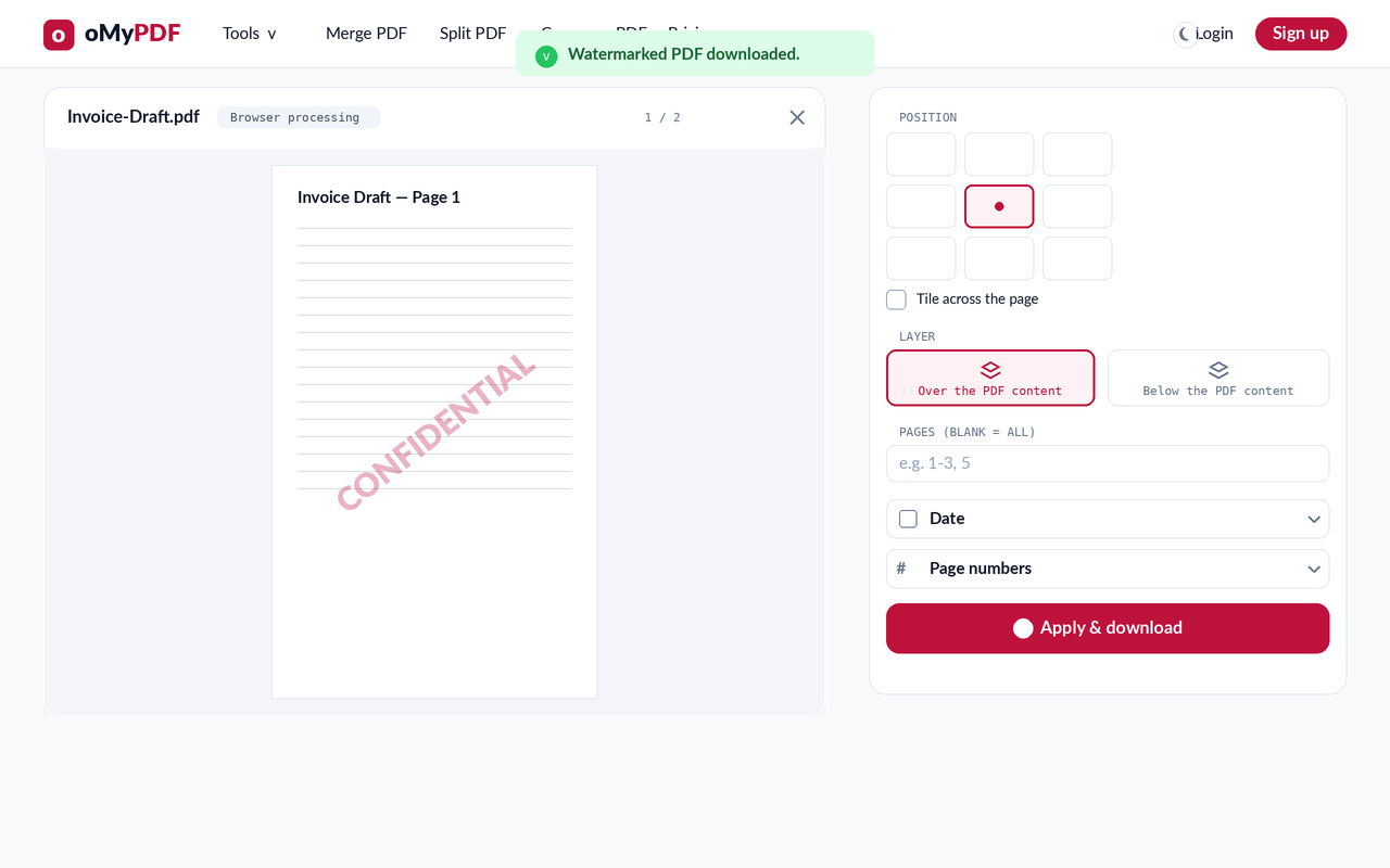 Watermarked PDF downloaded confirmation with no output watermark