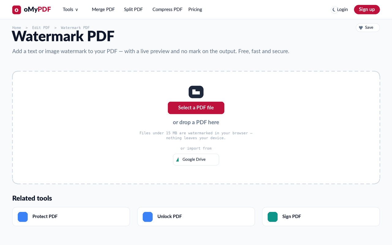 Animated walkthrough of adding a watermark to a PDF and downloading it